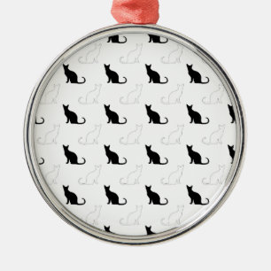 Silhouettes Of Black and White Cats Metal Ornament