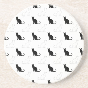 Silhouettes Of Black and White Cats Sandstone Coaster