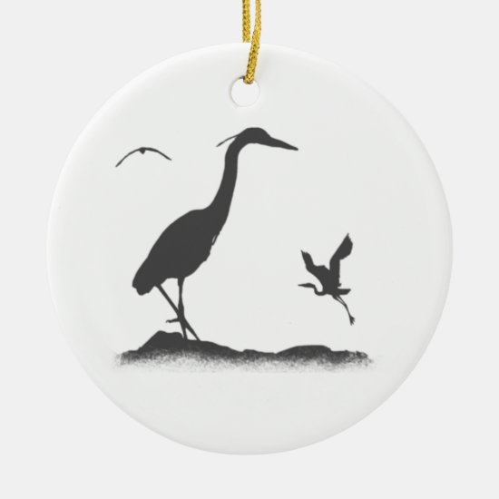 Silhouettes of Great Blue Heron Ceramic Ornament