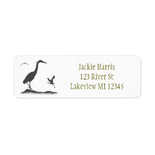 Silhouettes of Great Blue Heron Label