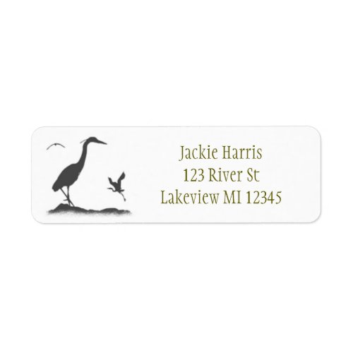 Silhouettes of Great Blue Heron Label