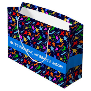 Silhouettes Of Military Aircrafts Pattern On Dark Large Gift Bag