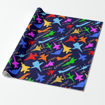 Silhouettes Of Military Aircrafts Pattern On Dark Wrapping Paper by DigitalSolutions2u at Zazzle