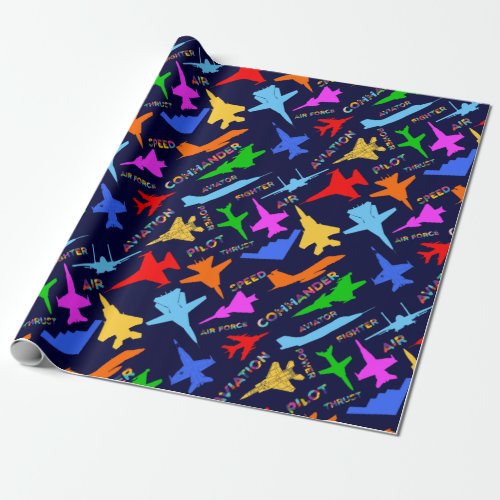 Silhouettes Of Military Aircrafts Pattern On Dark Wrapping Paper