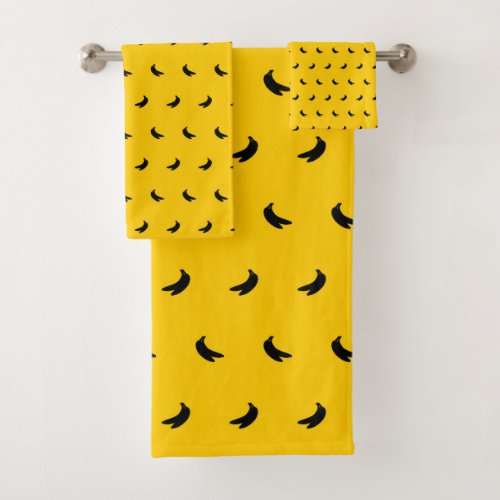 Silhouettes of Small Black Bananas on Yellow Bath Towel Set