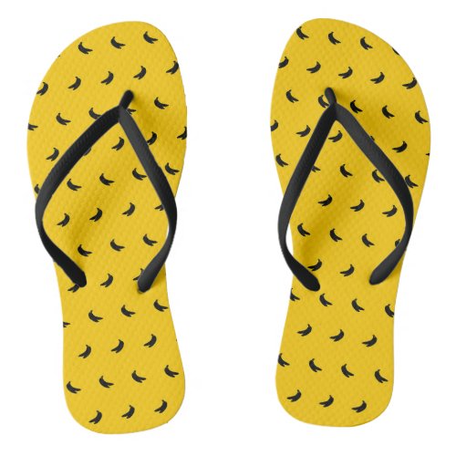 Silhouettes of Small Black Bananas on Yellow Flip Flops