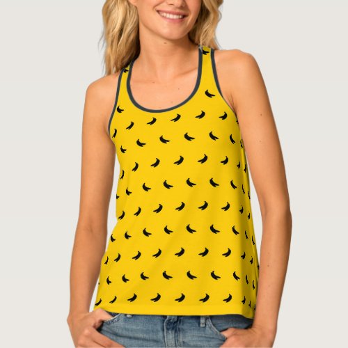 Silhouettes of Small Black Bananas on Yellow Tank Top