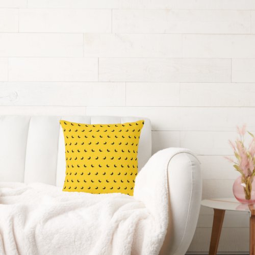 Silhouettes of Small Black Bananas on Yellow Throw Pillow