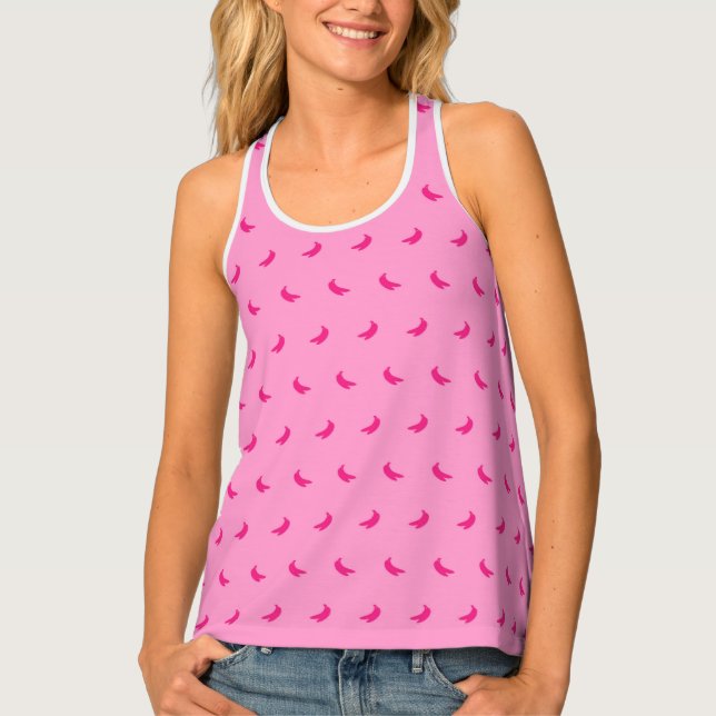 Silhouettes of Small Intense Pink Bananas on Pink Tank Top (Front)
