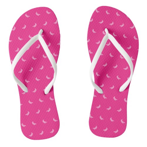 Silhouettes of Small Pink Bananas on Intense Pink Flip Flops