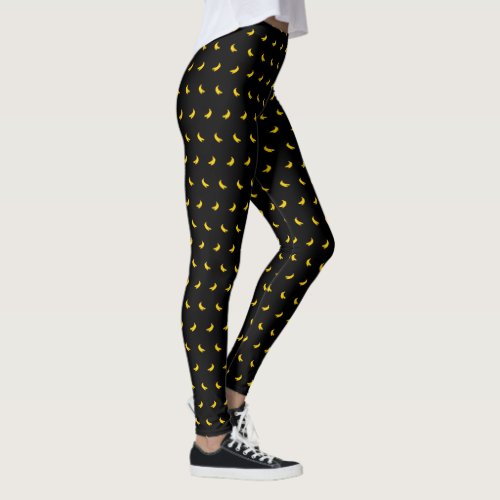 Silhouettes of Small Yellow Bananas on Black Leggings