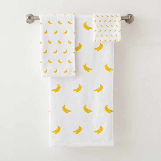 Silhouettes of Small Yellow Bananas on White Bath Towel Set (Insitu)