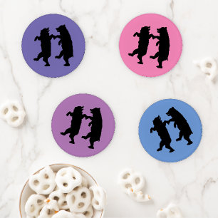 Silhouettes of Two black Bears Dancing Together Coaster Set