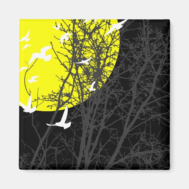 silhouscreen birds : yellow moon magnet (Front)