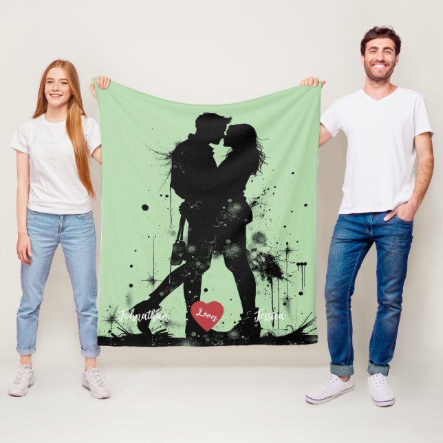 Silhoutte couple Embracing Fleece Blanket (In Situ)
