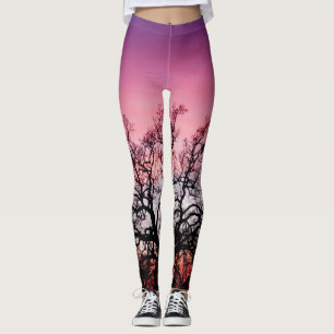 Silhoutte of California Oak Tree at Sunset Leggings