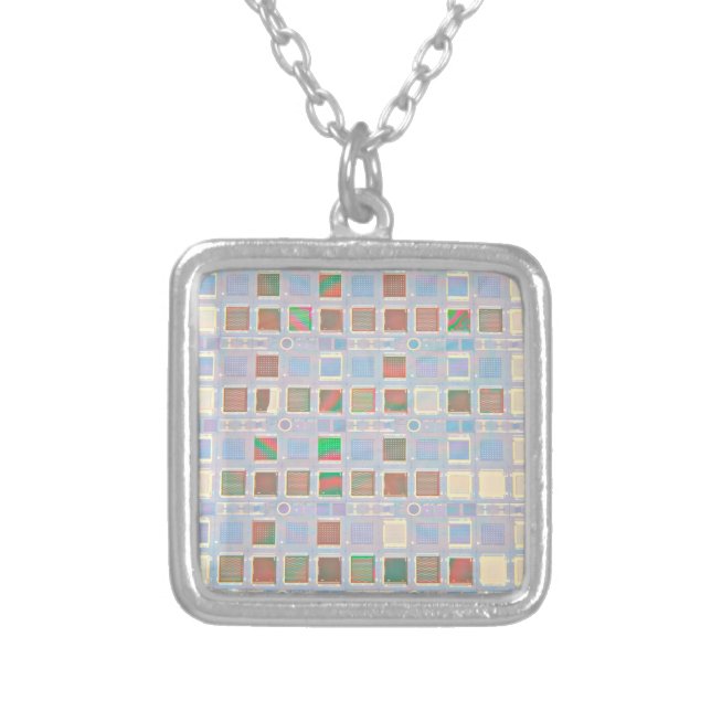 Silicon Chips on a Wafer Silver Plated Necklace (Front)