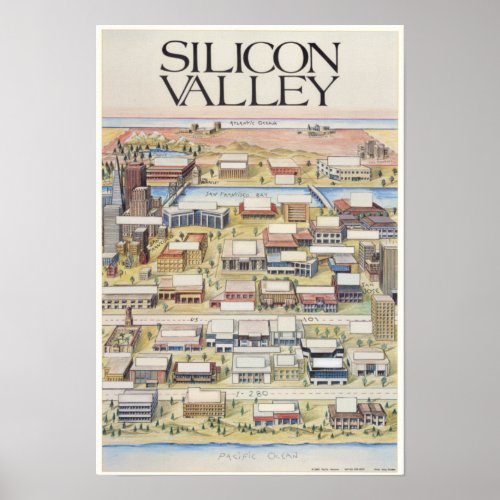 Silicon Valley Map No Company Names Poster