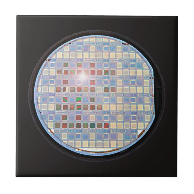 Silicon Wafer on a Chip with Black Background Ceramic Tile (Front)
