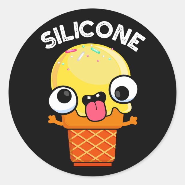 Silicone Funny Ice Cream Cone Pun Dark BG Classic Round Sticker (Front)