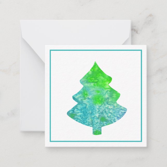 Silk Aqua & Green Abstract Tree Note Card (Front)