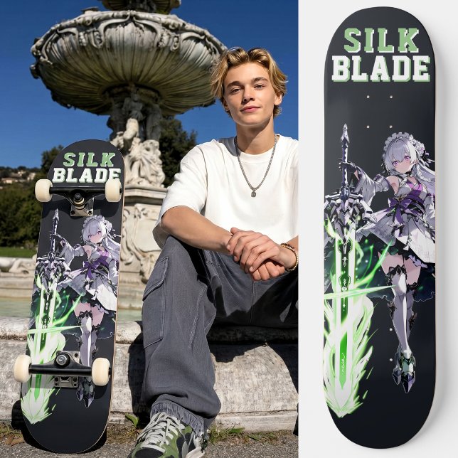 SILK BLADE Anime Samurai Girl - Dark Black Skateboard (Trucks and wheels are customization options and are not included in the price.)