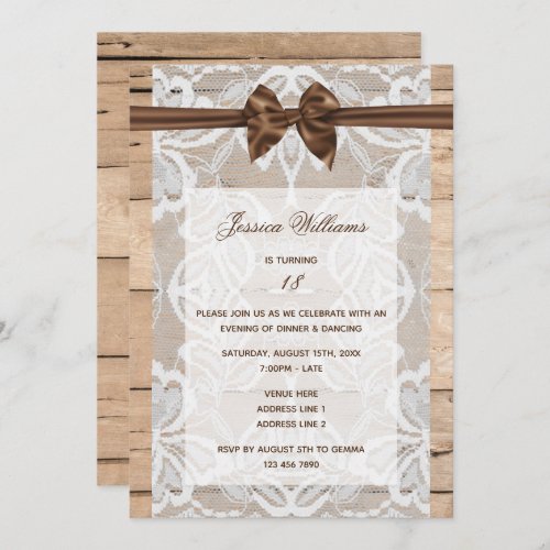 Silk Bow  Lace Birthday Invitation