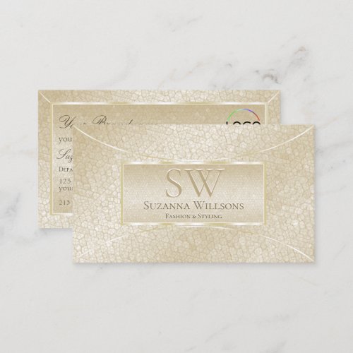 Silk Cream Snake Pattern with Monogram and Logo Business Card