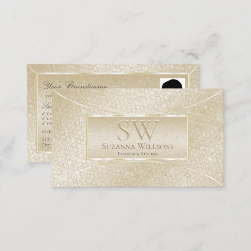 Silk Cream Snake Pattern with Monogram and Photo Business Card