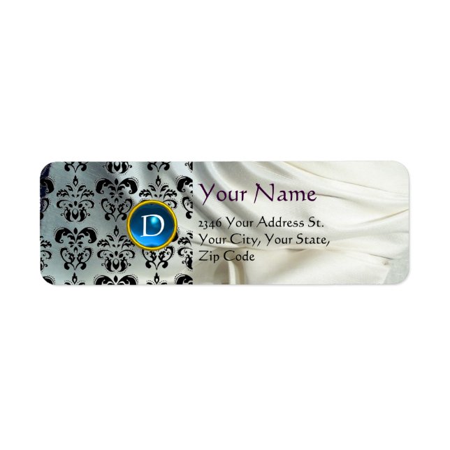 SILK DAMASK GEM blue white Label (Front)