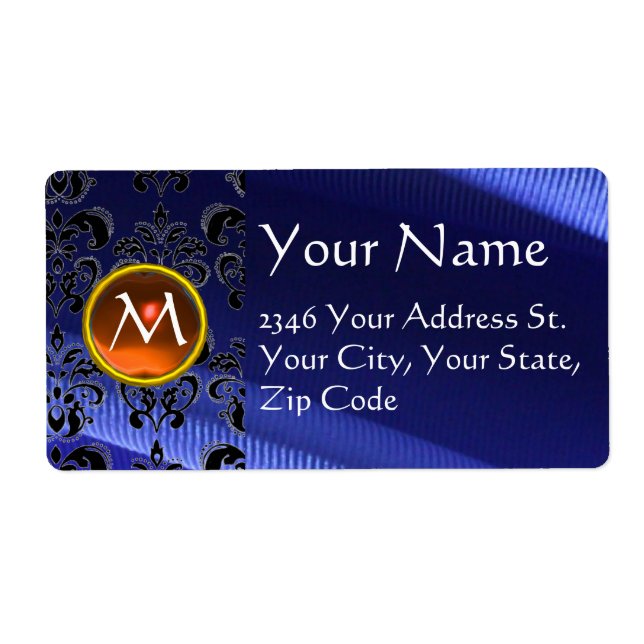 SILK DAMASK GEM orange electric blue Label (Front)