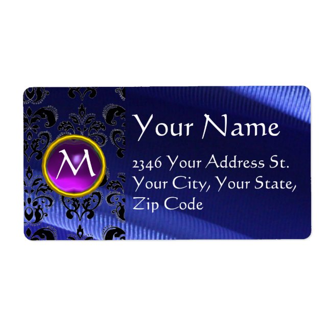 SILK DAMASK GEM purple electric blue Label (Front)