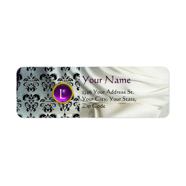 SILK DAMASK GEM purple white Label (Front)