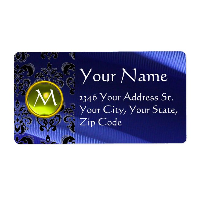 SILK DAMASK GEM yellow electric blue Label (Front)