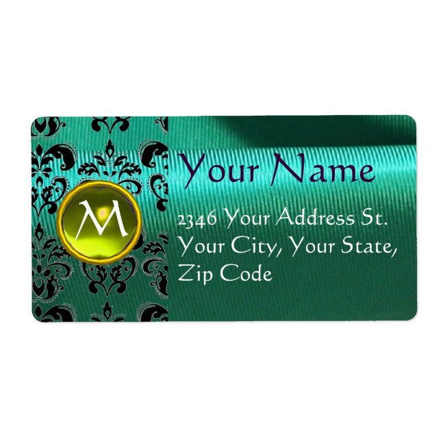 SILK DAMASK GEM yellow green blue Label (Front)
