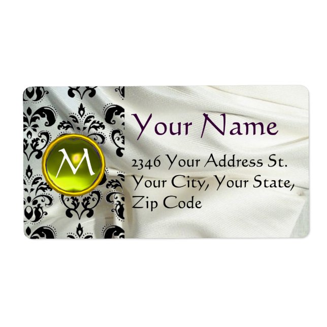 SILK DAMASK GEM yellow white Label (Front)