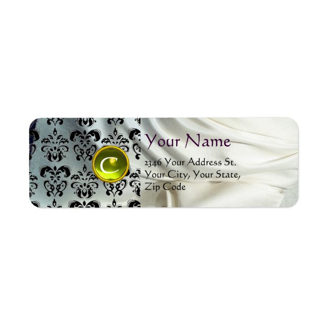 SILK DAMASK GEM yellow white Label (Front)
