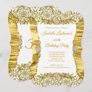 Silk Damask Gold White Diamond Birthday Party Invitation