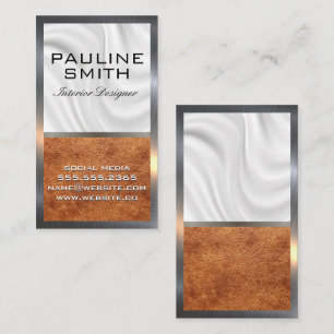 Silk Drapery Brown Leather Metal Border Business Card