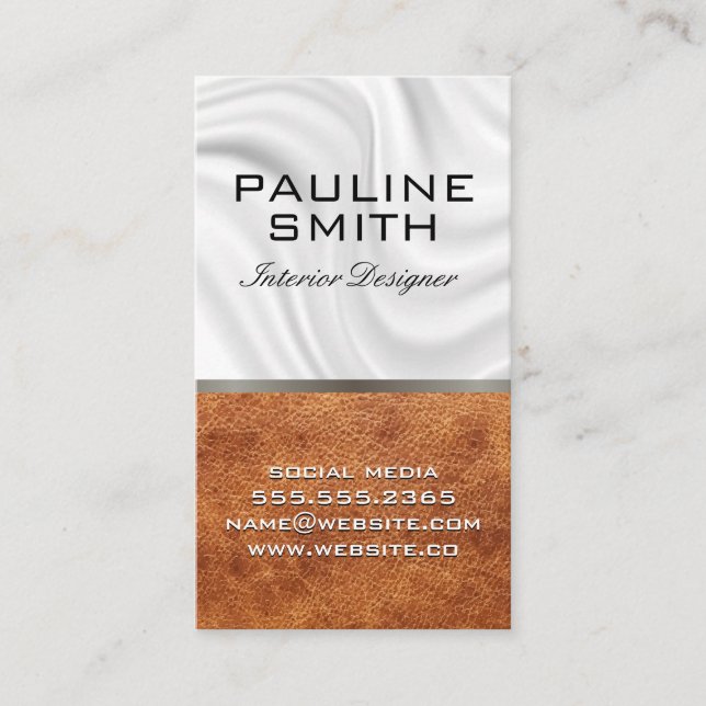 Silk Drapery | Brown Leather Texture Business Card (Front)
