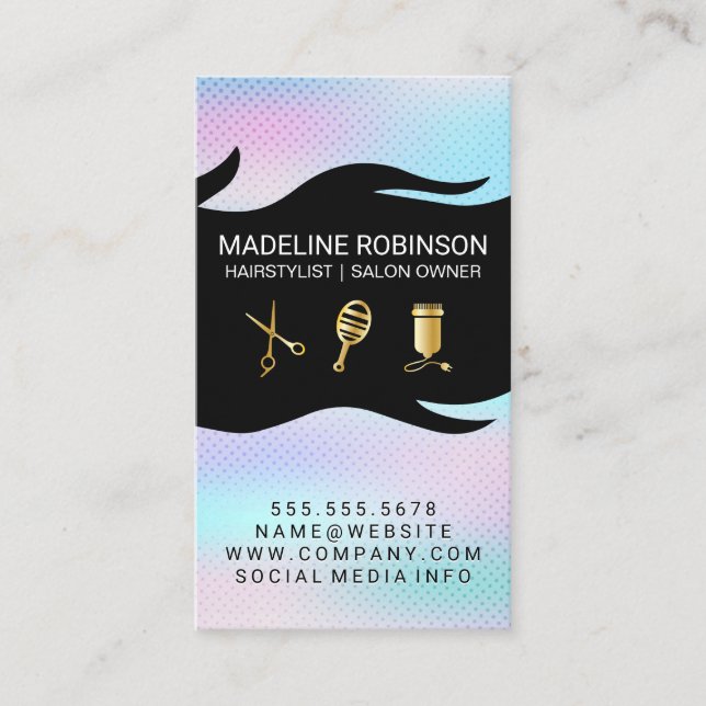 Silk Drapery Stylist Kit | Holographic Gradient Business Card (Front)