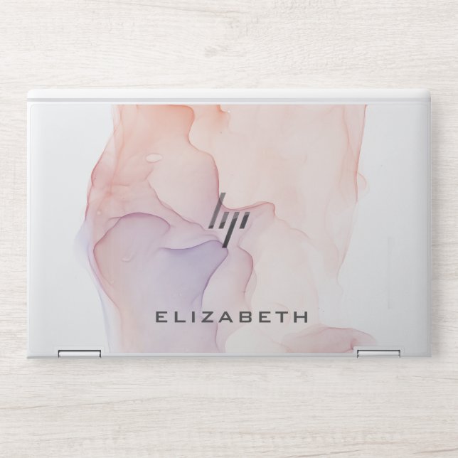silk effect pink modern monogram HP laptop skin (Front)