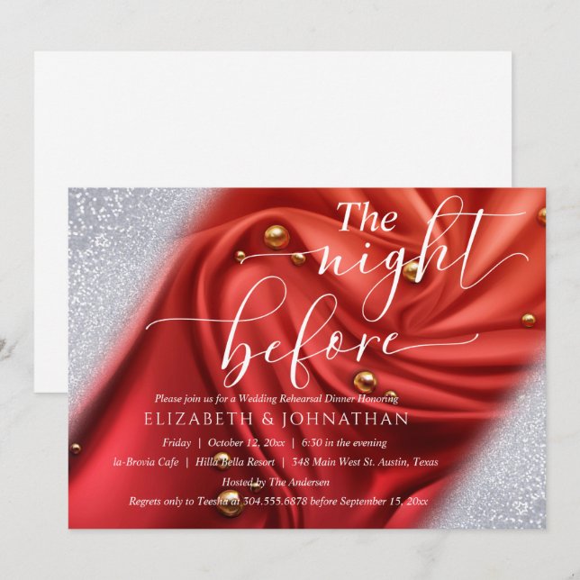 Silk Elegant Red The Night Before Rehearsal Dinner Invitation (Front/Back)