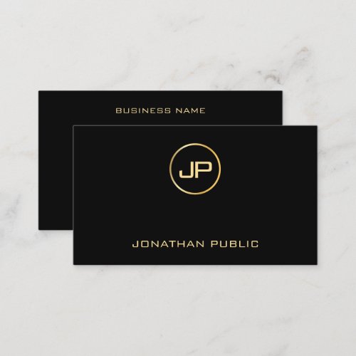 Silk Finish Elegant Black  Gold Modern Monogram Business Card