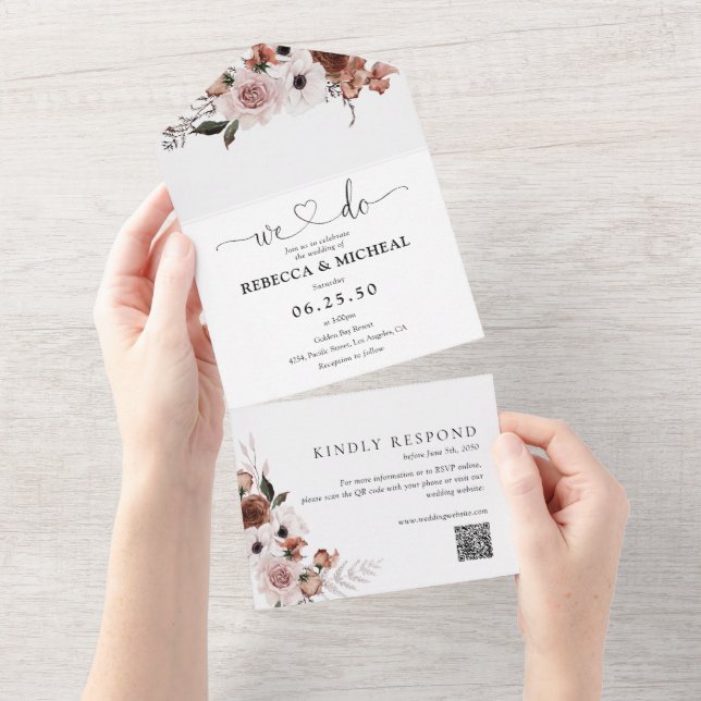 Silk Floral All in One Wedding Invite (Tearaway)