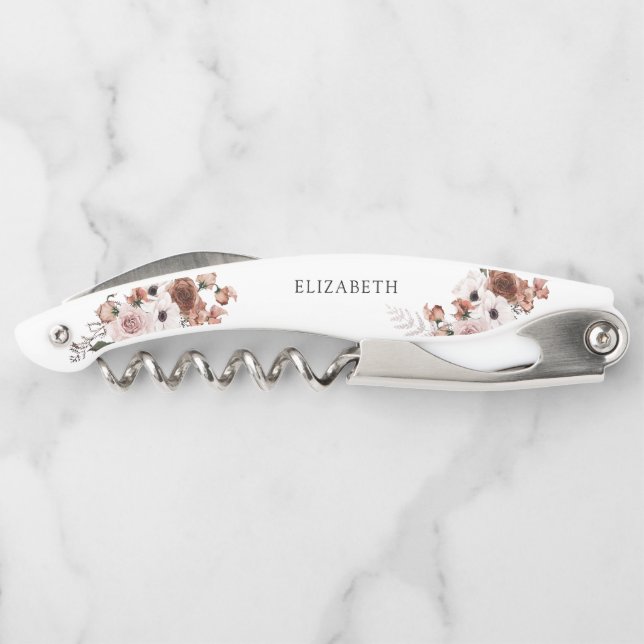 Silk Floral Bridal Shower Waiter's Corkscrew (Back)