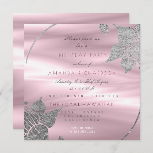 Silk Floral Glam Lily Silver Purple Birthday Party Invitation