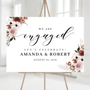 Silk Floral We Are Engaged Foam Board