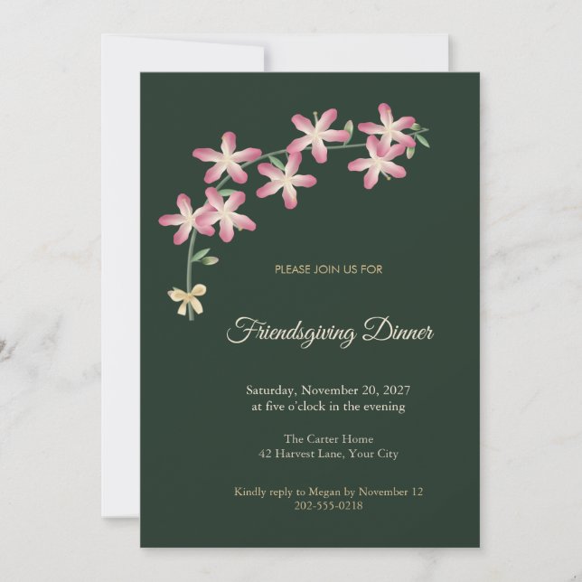 Silk Floss Tree Friendsgiving Dinner Invitation (Front)