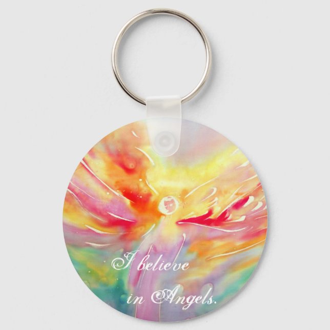 Silk I Believe in Angels Painting Key Ring Novelty (Front)